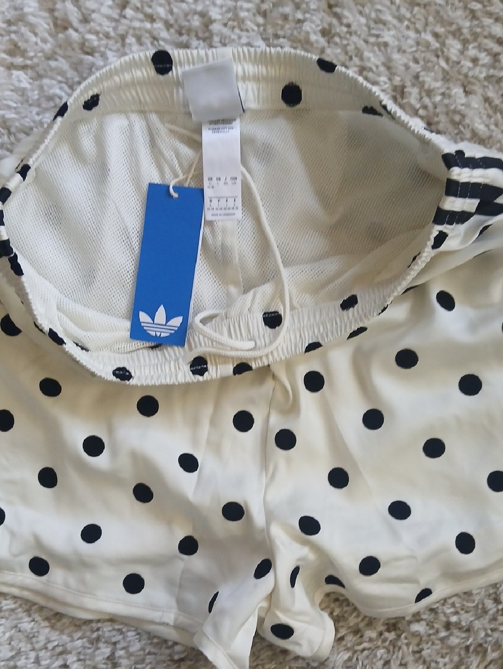 adidas White Polka Dot Athletic Shorts with Black Stripes - Picture 6 of 6